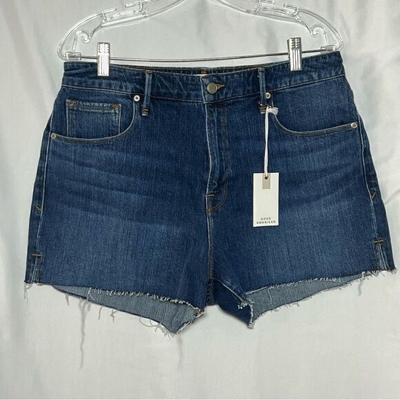 Good American Cut Off Short High Rise Denim Blue Jeans 14/32